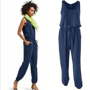 CAbi French Navy Blue Drawstring Tie Waist Sleeveless Jogger Jumpsuit